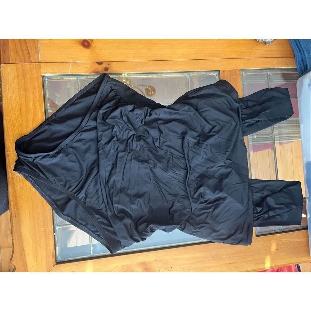 Jantzen Women's Wide Strap Square Neck One Piece Swimsuit Black Size 14